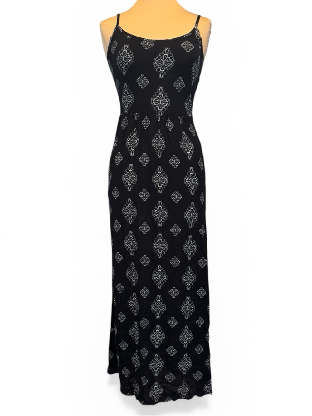 Pink Republic, black and white boho print spaghetti strap maxi dress size medium